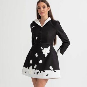 Noosgop sierra darien Black White floral Applique structured mini Dress S
